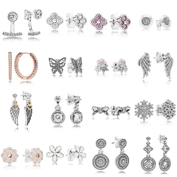 

2021 new 100% 925 sterling silver 290743cz earrings signature bow square drill love heart ear charm pandora beads fit original, Golden;silver