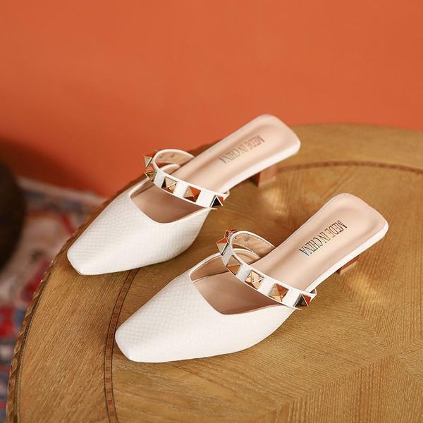 

slippers fairy style baotou female outer wear 2021summer temperament women's square toe thick heel fashionable half-drag sandals, Black