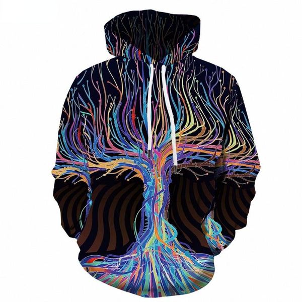 

men's hoodies & sweatshirts 3d tree men abstract hoody anime galaxy sweatshirt printed colorful hoodie print, Black