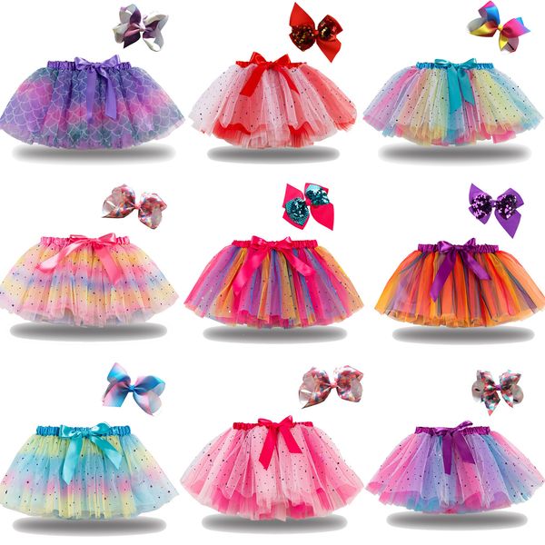 Mädchenröcke TUTU Mini Sterne und Mond Gaze Kleider Kinderkleidung Baby Mädchen Tanz Ballkleid Tüll Pettiskirt Flauschige Prinzessin mit Schleife wmq838