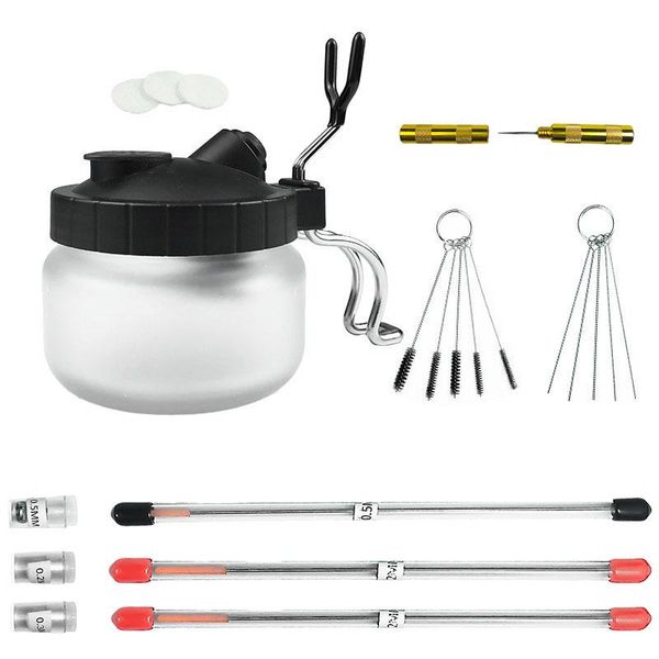 

professional spray guns clean paint jar bottle 0.2/ 0.3/0.5mm airbrush cleaning pot glass air brush holder gun wash tools needle nozzle