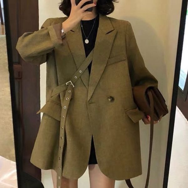 

female vintage korean style engraved blazers and jackets plus size jacekts attacked hk394, White;black