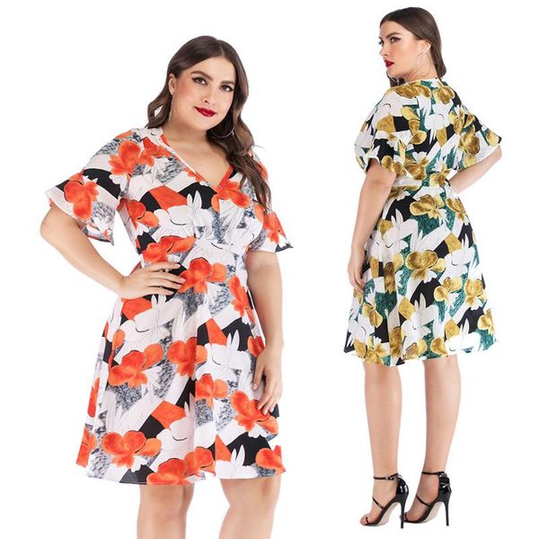 

maternity dresses 2021 women's spring summer v-neck ruffle print dress european and american fashion plus size for pregnant woman, White