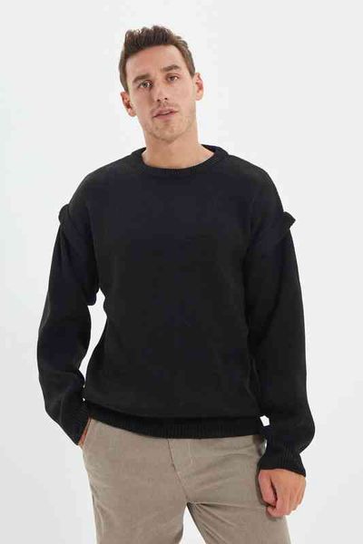 

trendyol men oversize bike collar sweater tmnaw22kz0328, White;black