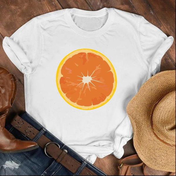 

women lady 90s cartoon lemon womens orange printing cute fruit clothes tee female print t graphic, White