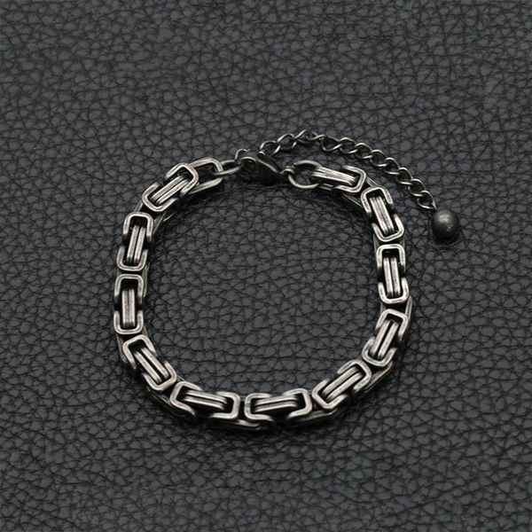 

link, chain trendy width 5/ 6/8/10mm vintage 316l stainless steel grey byzantine bracelet for men fashion cool emperor jewelry, Black