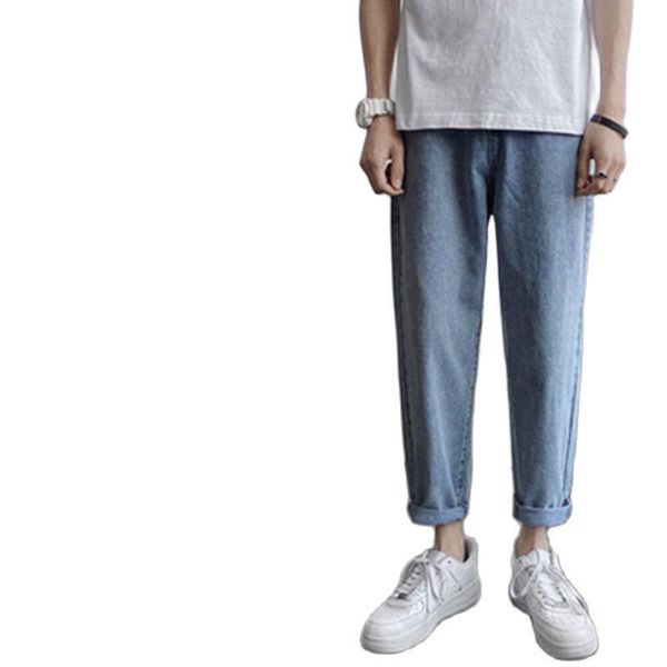

men's jeans loose fitting straight in spring and summer, Blue