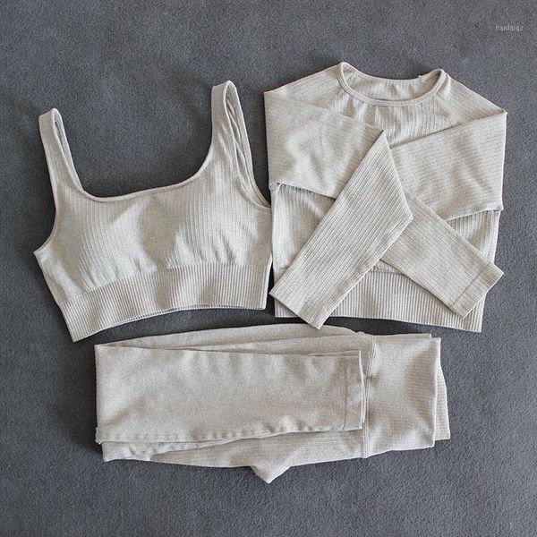

women's sportswear 2/3pcs yoga set workout sports gym clothing leggings seamless for fitness bra long sleeve tracksuit sport outfit