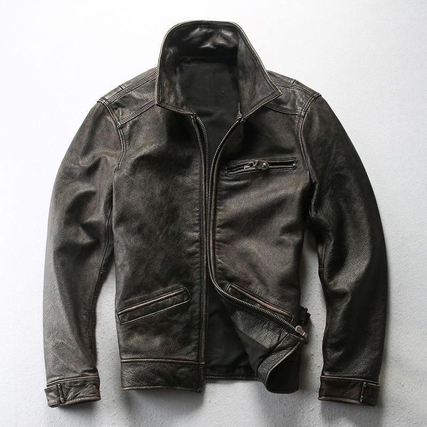 

autumn 2021 motorcycle spring genuine large size jaqueta couro masculino coat bomber cowhide leather jacket men's & faux, Black