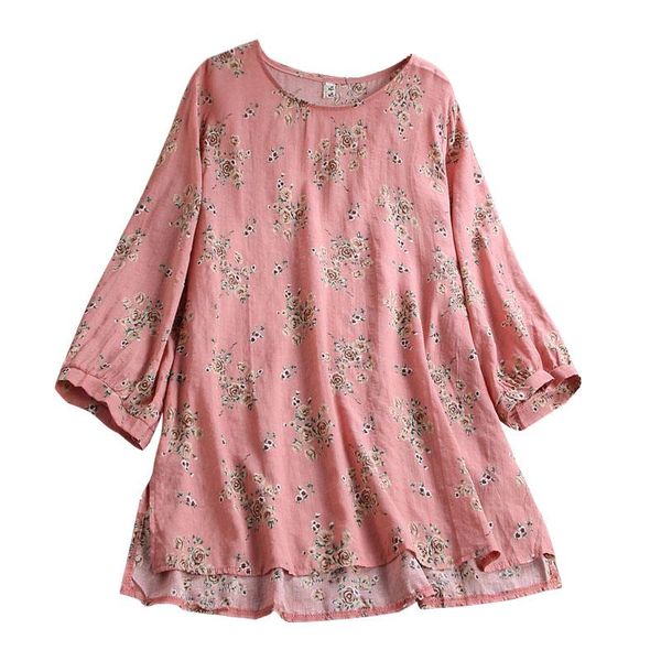

women's blouses & shirts summer floral print three quarters sleeve blouse women o neck loose split fork casual streetwear oversized, White