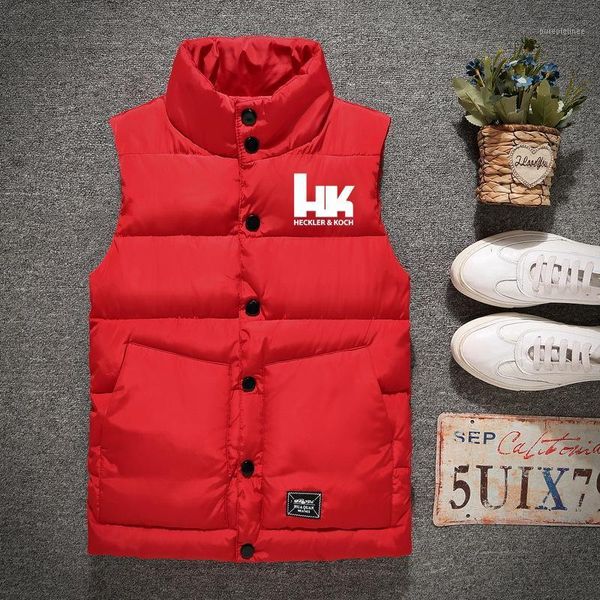 

men's down & parkas man heckler koch logo printing custom made solid color cotton jacket vest winter warm men zipper male, Black