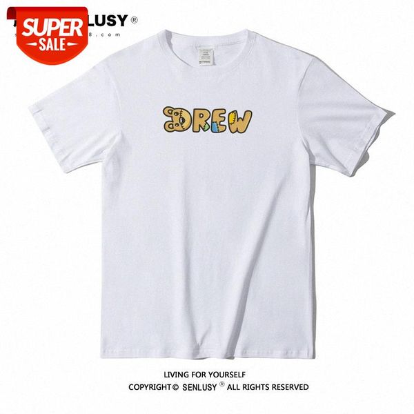 

drew letter t short-sleeved justin bieber t-shirt men and women couple net red with loose street cotton #lq3g, White;black