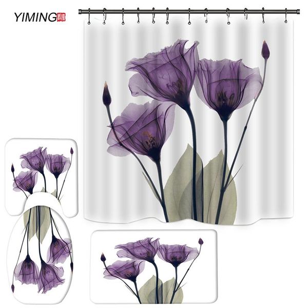 

shower curtains purple tulip flower curtain set non-slip carpet toilet cover mat floor bathroom decoration 180x180cm
