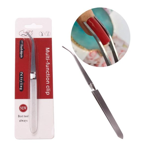 

nail art equipment tweezers stainless steel cross action shaped clip manicure curve nipper gel fixed pinch tool, Silver