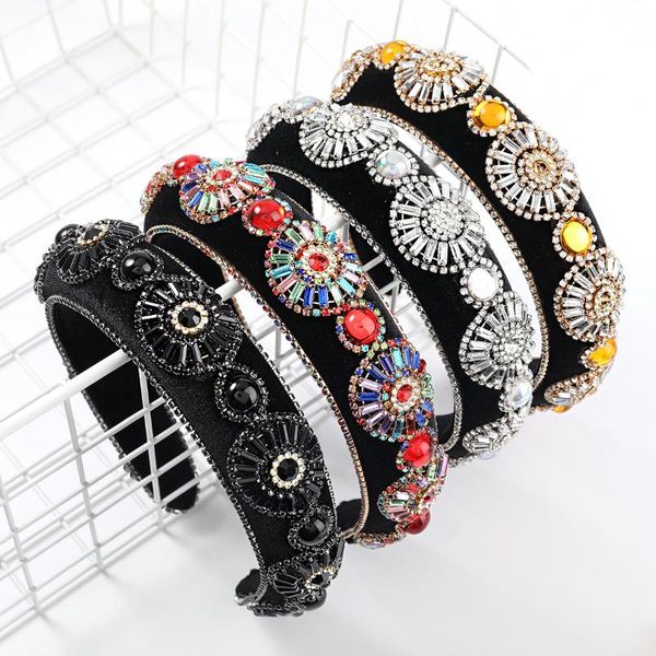 

hair clips & barrettes 2021 spring rhinestone resin flower headband female creative wide-sided sponge banquet jewelry accessories, Golden;silver