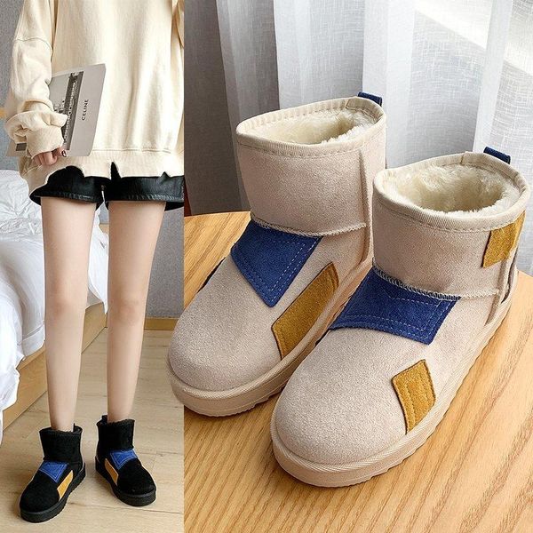 

boots 2021 women's for children winter warm plush fur suede flat ankle snow shoes fashion platform, Black