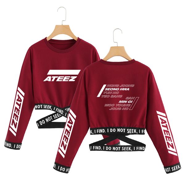 

kpop 2019 ateez t-shirts txt korean summer t shirt crop women clothes long sleeve fashion streetwear, White