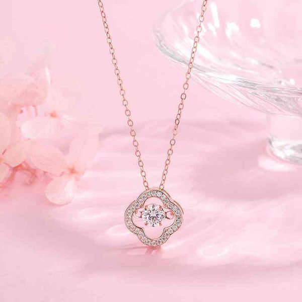 

necklaces smart four leaf clover s925 pure silver beating heart will move necklace