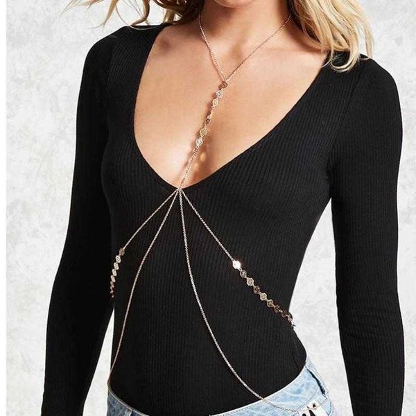 

classic beach party jewelry with belly body chain fashion copper sequins body jewelry for women harness necklace p0811, Silver