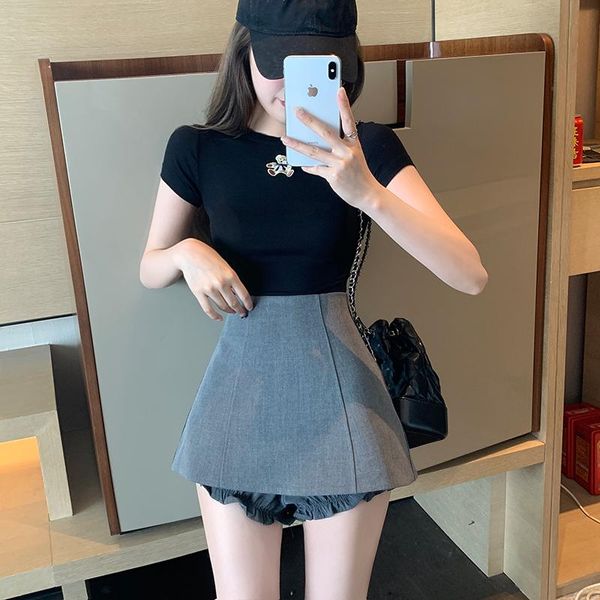 

women's shorts black summer mini skirts korean ruffles high waist streetwear short a-line pleated bud clubwear loose elegant, White;black