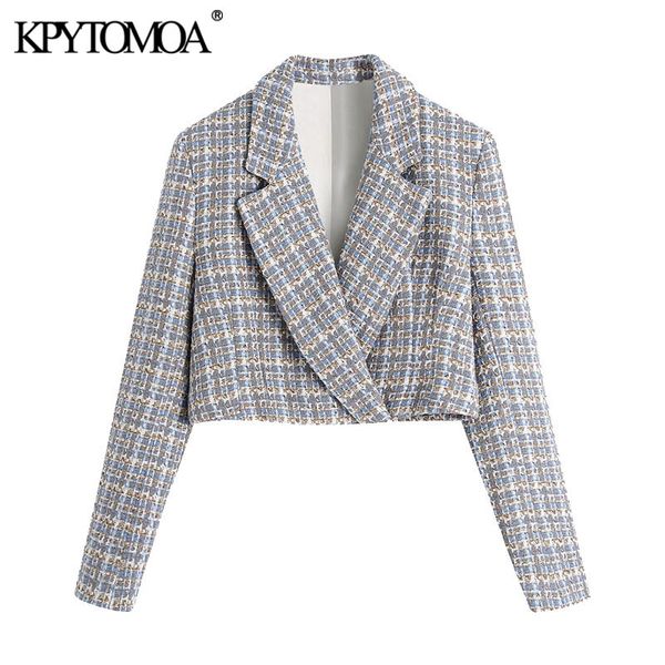 

women fashion hidden button tweed cropped blazer coat vintage long sleeve female outerwear chic veste femme 210416, White;black