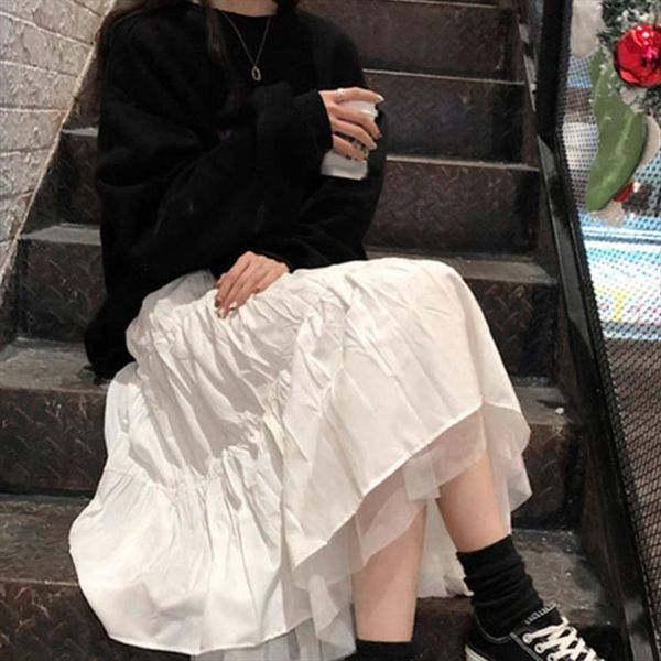 

fashion a line pleated tulle womens skirts elastic high waist party long maxi skirt woman faldas, Black