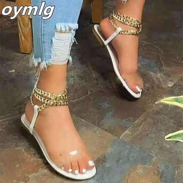 

summer style flat sandals fashion solid color chain open toe outdoor women's shoes plus size 43, Black
