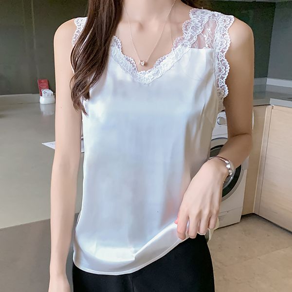 

women's tanks & camis shintimes backless lace hollow out club tank women clothes 2021 white silk camisole summer shirt black cami