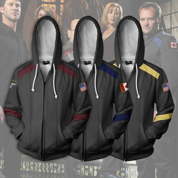 

men's hoodies & sweatshirts stargate:sg-1 explorer unit cosplay costume sg-1 3d print zip up sweatshirt hooded cartoon women men vogueh, Black