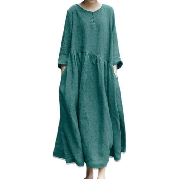 

casual dresses irregular stitching long sleeve baggy dress large hem o-neck buttons decor loose fit women oversized streetwear, Black;gray