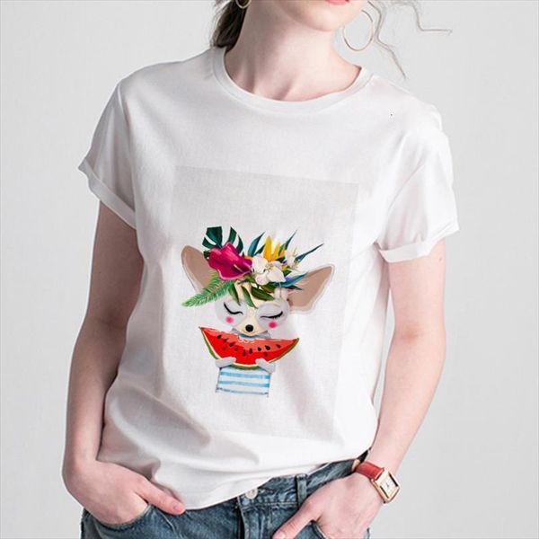 

femme kawaii animal flowers mens t shirts printed thin section female clothing men harajuku white short sleeve, White;black