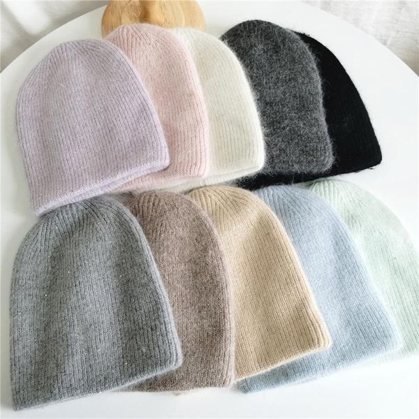 

beanies winter real fur knitted beanie for women fashion solid warm cashmere wool skullies female three fold thin hats