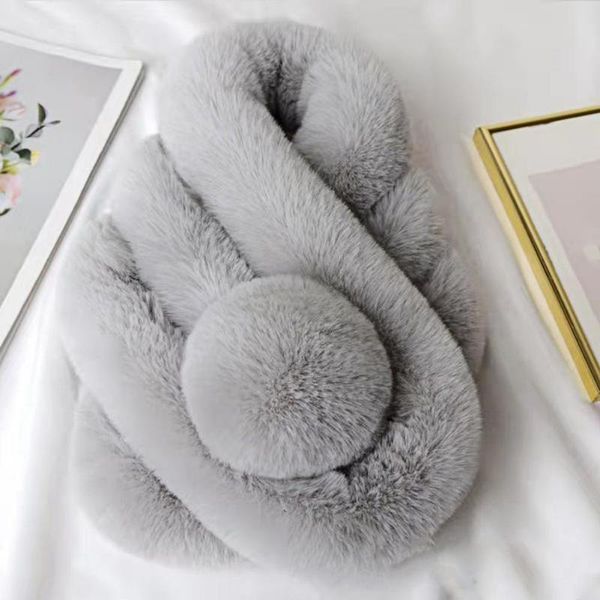 

scarves comfy trendy solid color plush ball scarf women men furry wrap ultra soft fashion accessories, Blue;gray