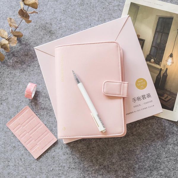 

pure red business fashion pu leather planner book b6 diary set 96 sheets agenda gift notepads, Purple;pink