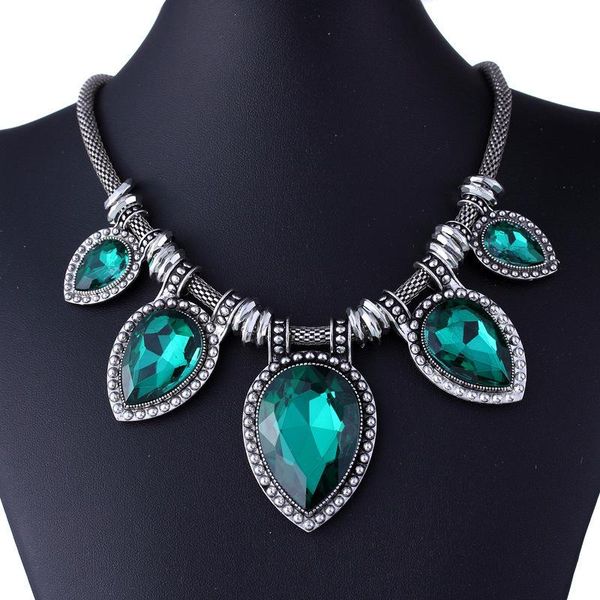 

pendant necklaces trend fashion personality european and american crystal bridal necklace rhinestone retro wedding jewelry, Silver