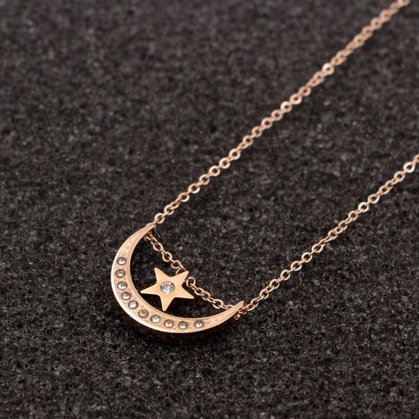 

x4-305 fashion diamond moon star rose gold necklace for trendy women, Silver