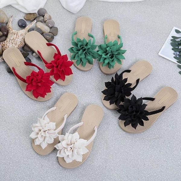

summer sandals women women's flower flip flops flop flat heel platform luxury designer shoes slippers, Black