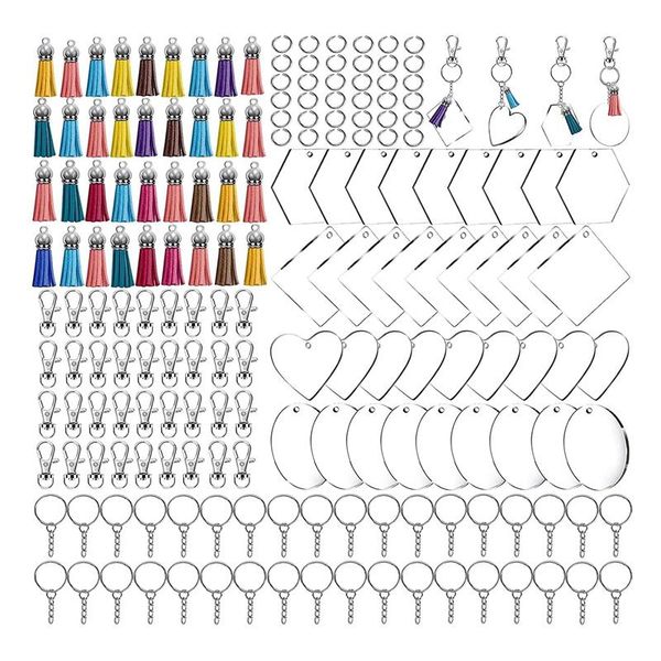 

keychains 200pcs acrylic keychain blanks with tassels kit bulk, snap hooks mini jump rings for diy projects & crafts, Silver