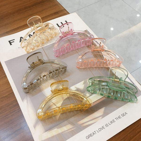 

korean summer semicircle translucence clamps hollow out fan shaped hairpins girls female candy color resin scrunchies hair clips accessories, Slivery;golden