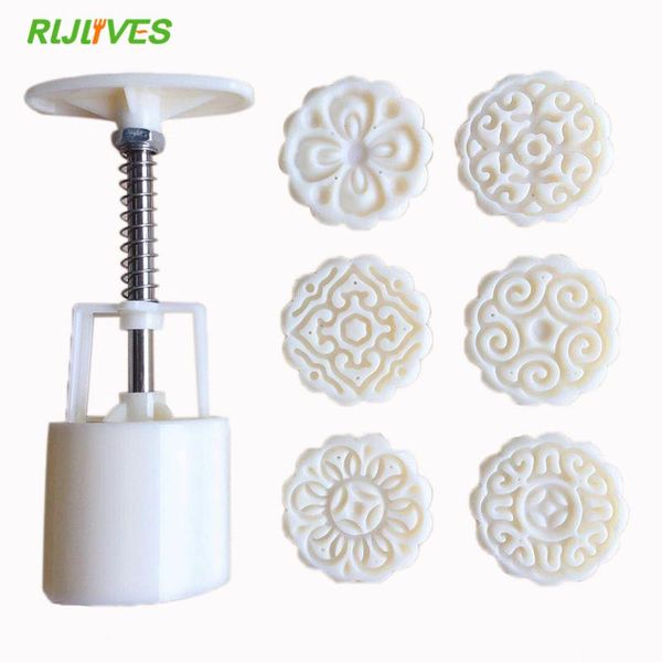 

baking & pastry tools 6 style round flower mooncake mold hand pressure fondant moon cake decoration cookie cutter tool