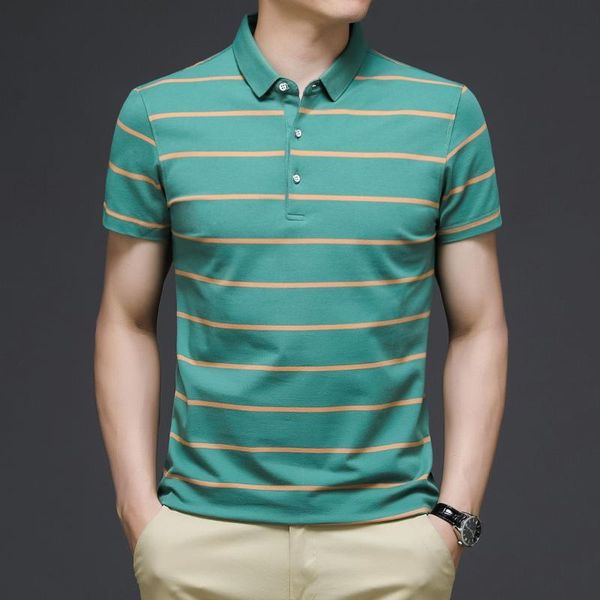 

men's polos summer middle-aged youth short-sleeved shirt male lapel half-sleeved body striped casual dad dress, White;black