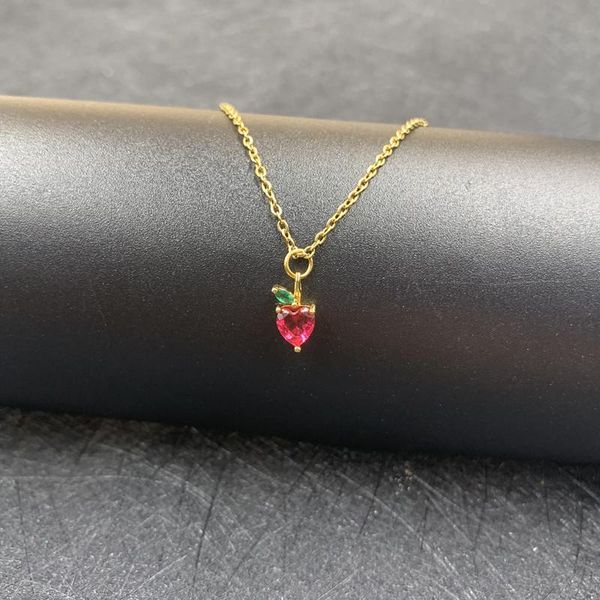 

chains funny simple fruit collar clavicle chain fashion retro red strawberry leaf accessories necklace jewelry gifts for female, Silver