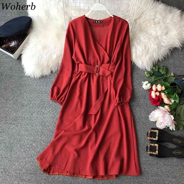 

elegant woman dresses solid pleated a-line korean chic robes ins belt dresses office casual vestidos high waist 210417, Black;gray