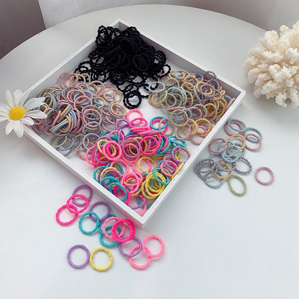 

100 pcs pack small children hair tie head rope girls thin rubber band baby thumb color small ring holster 2.7cm 1220432, Pink