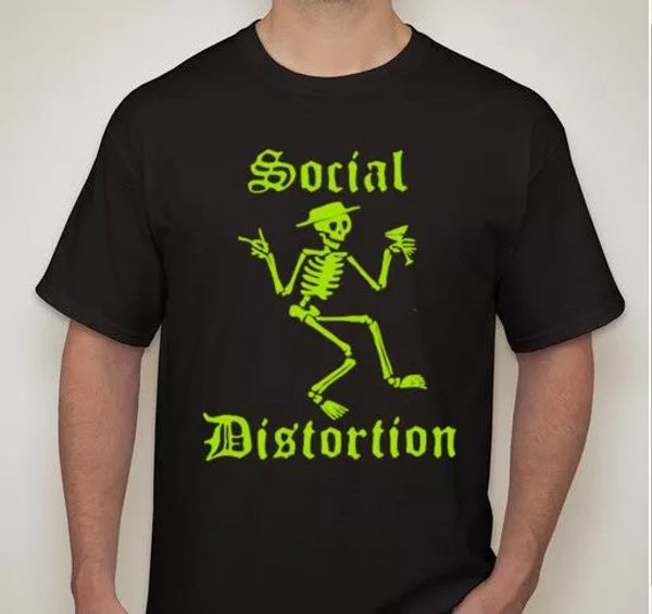 

social distortion neon green skeleton thrash punk rock band t shirt tee, White;black