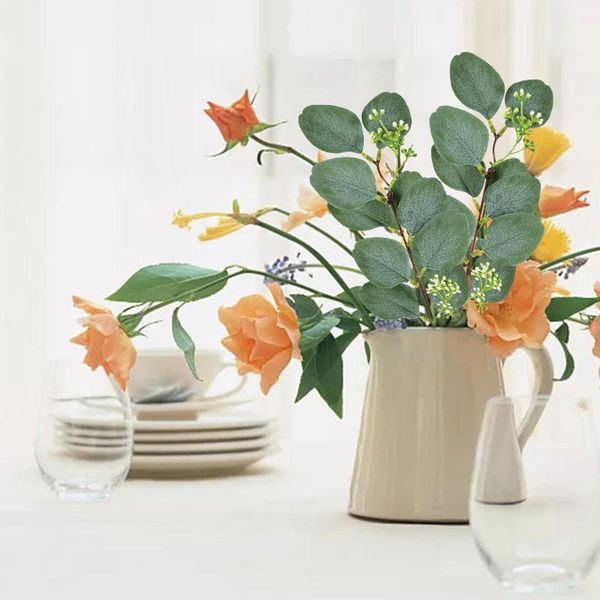 

6pcs eucalyptus leaves wedding decorative flower wreath silk leaf vases for home decor artificial plants wholesale diy gifts box flowers & w
