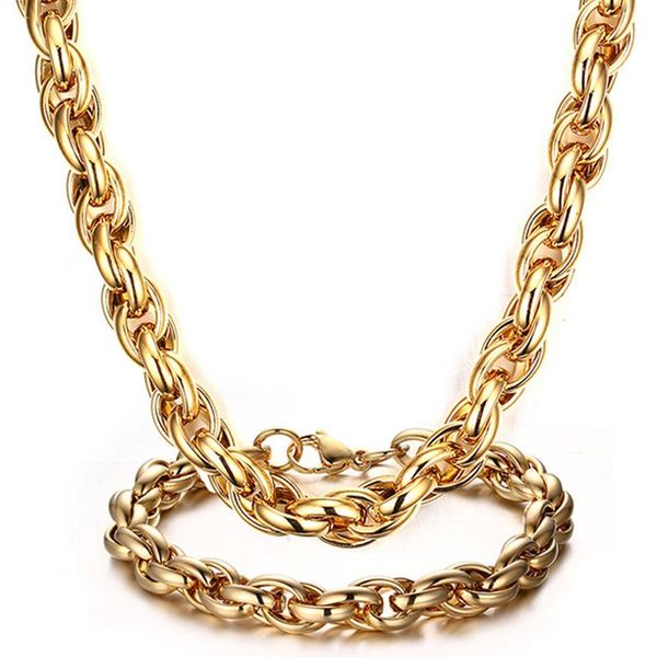 

earrings & necklace mens and bracelet set chain braided wheat gold color stainless steel women jewelry 9mm wide, Silver