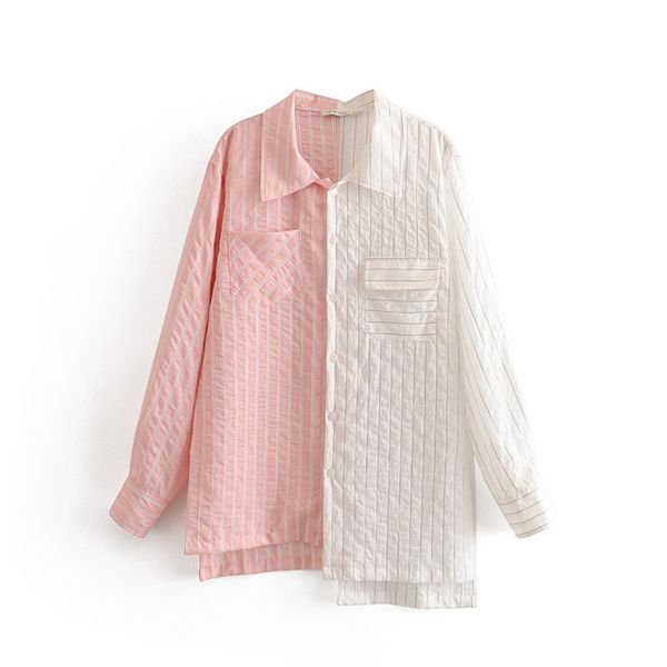 

hsa summer women striped split joint blouse button up patchwork long sleeve loose shirt tide spring autumn 210417, White