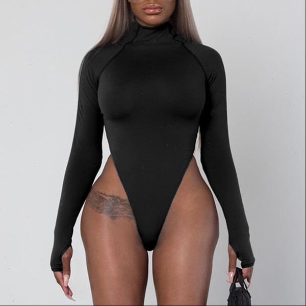 

long sleeve bodysuit high neck women jumpsuits bodycon leg slim fit body suit in black green orange, Black;white