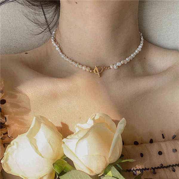 

huanzhi 2020 new vintage baroque natural freshwater pearl short choker clavicle chain bracelet necklace for women party jewelry h1125, Silver